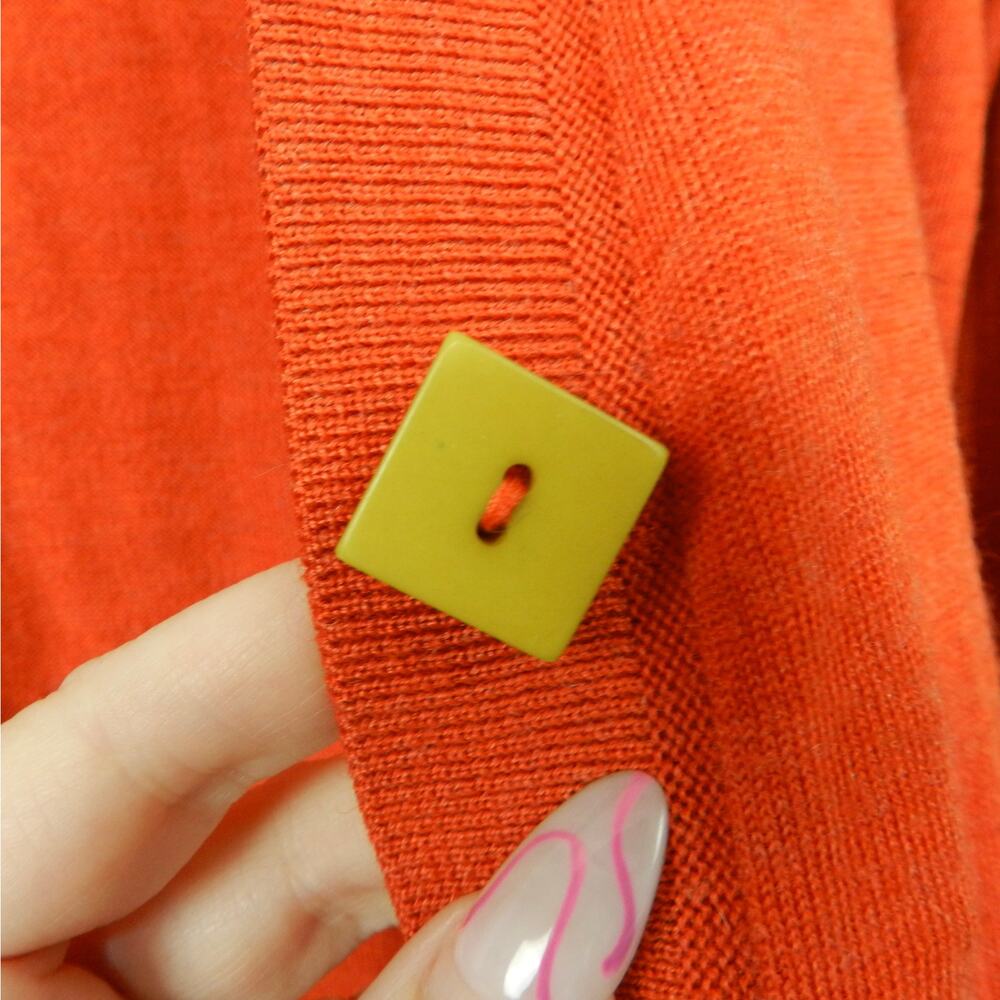 LOFT Cardigan Sweater Size L Orange Wool Blend Custom Buttons Flower Patch - Picture 5 of 16